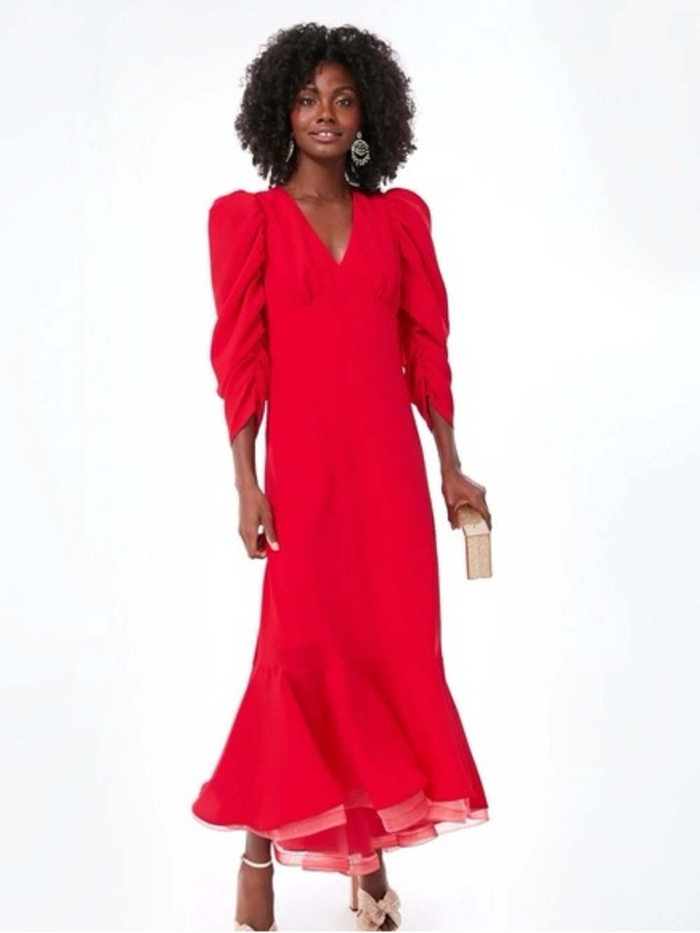 Tuckernuck Dress Women’s XXL Kensington Red Puff Sleeve Ruffle Hem Midi NWT